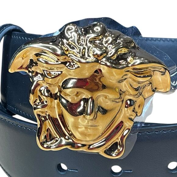 143. Versace Gold Medusa Head Black Belt main image 5